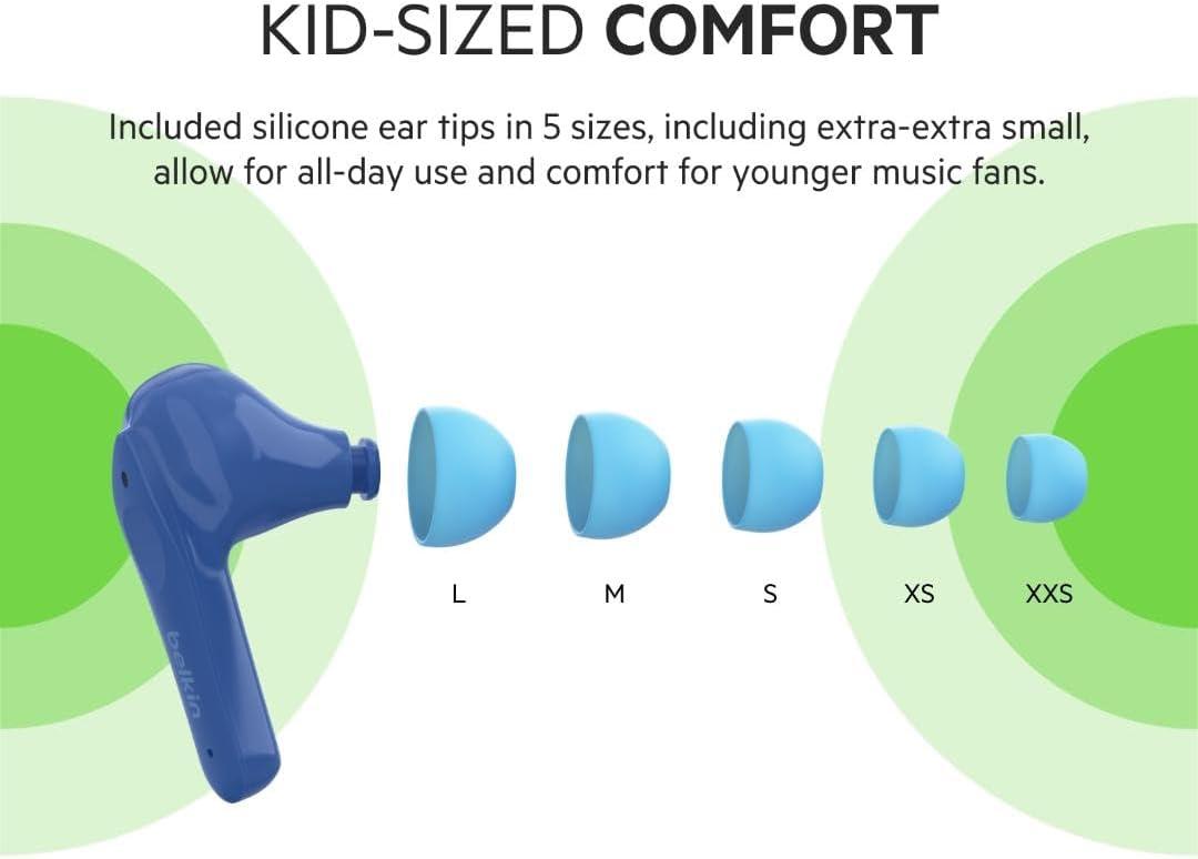 imageBelkin Soundform Nano Bluetooth Earbuds for Kids with Builtin Microphone 24H Battery Life 85dB Safe Volume Limit Kids Bluetooth Earbuds for iPhone iPad Galaxy amp More WhiteBlue