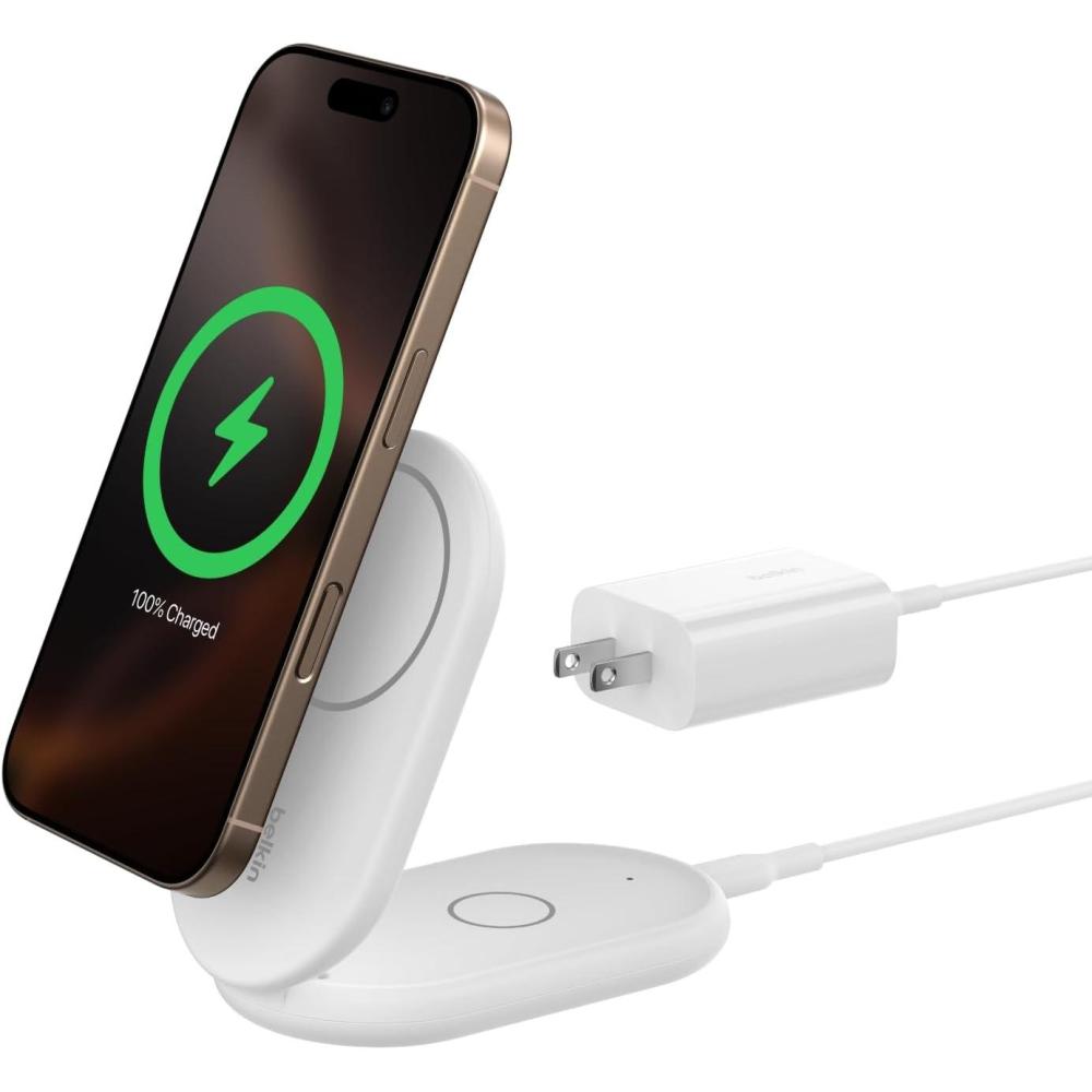 imageBelkin Magnetic Foldable Wireless Charging Stand 15W  MagSafeCompatible Qi2Certified Charger Wireless Charging Stand for iPhone 16 Galaxy S25 amp More  Standby Mode Ready wPSU Included  WhiteWhite