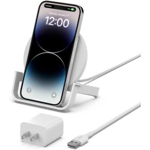 Belkin Quick Charge 10W Wireless Charger – Qi-Certified Charger Stand for iPhone, Samsung Galaxy – Charge While Listening to Music, Streaming Videos, & Video Calling – Includes AC Adapter – White