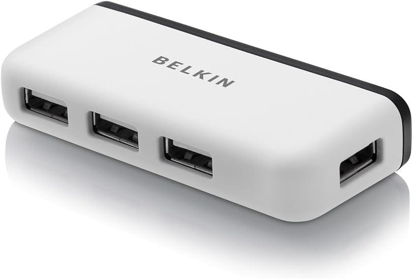 imageBelkin 4Port USB 20 Travel Hub Compact amp Portable MultiPort USB Adapter for Laptops Tablets amp Other Devices HighSpeed Data Transfer PlugandPlay w BuiltIn Cable Management White4Port