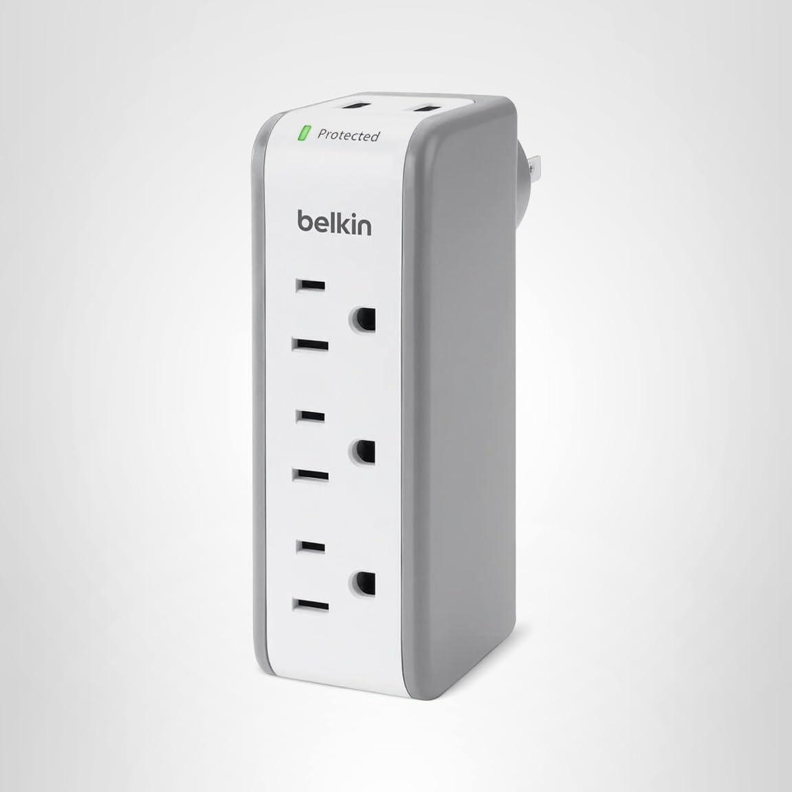 imageBelkin 6Outlet Wall Surge Protector w 2 USBA Ports WallMountable Surge Protector for Home Office Travel Computer Desktop Laptop Phone Charger amp More 900 Joules of ProtectionPack of 1