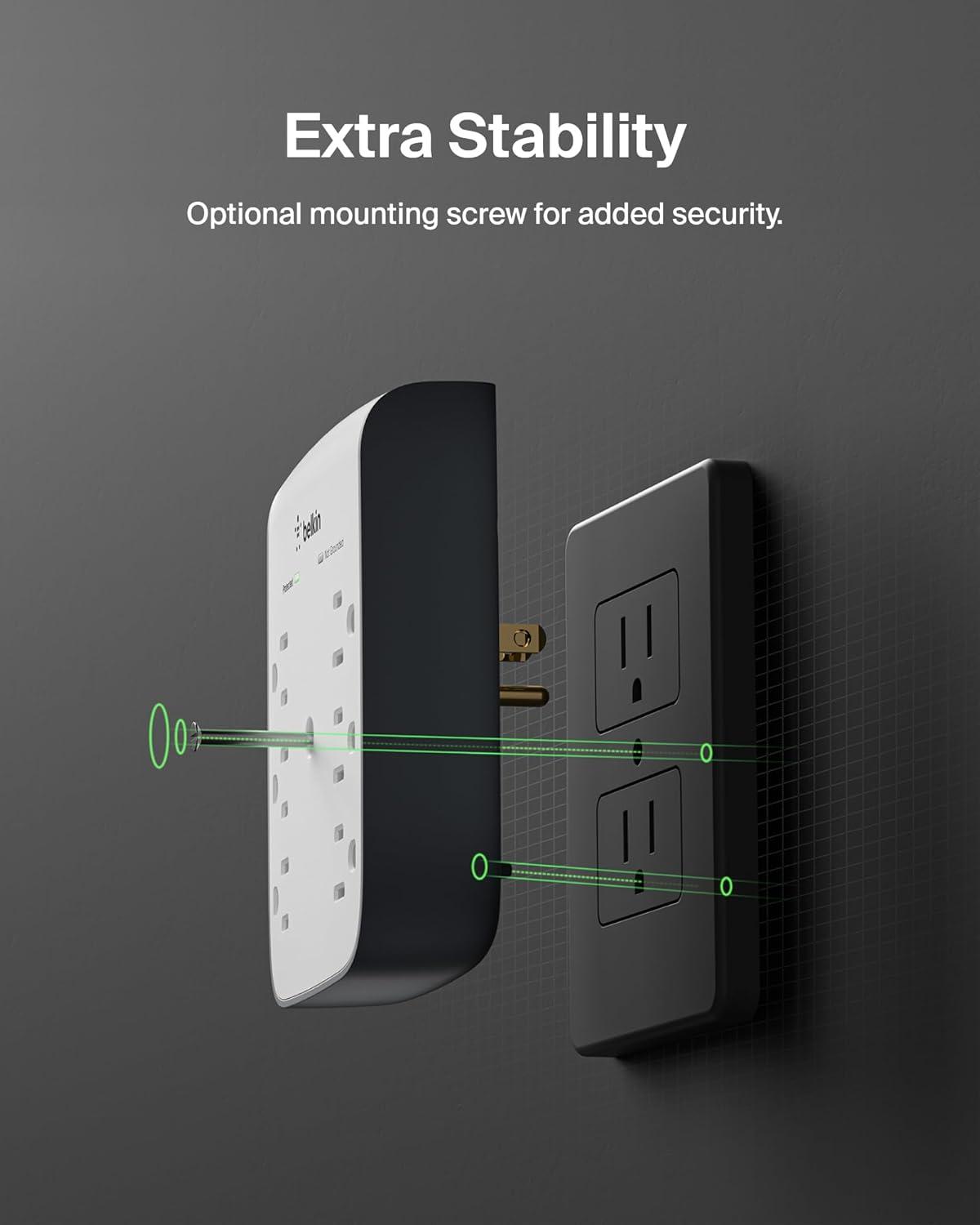 imageBelkin 6Outlet Wall Surge Protector w 2 USBA Ports WallMountable Surge Protector for Home Office Travel Computer Desktop Laptop Phone Charger amp More 900 Joules of ProtectionPack of 1