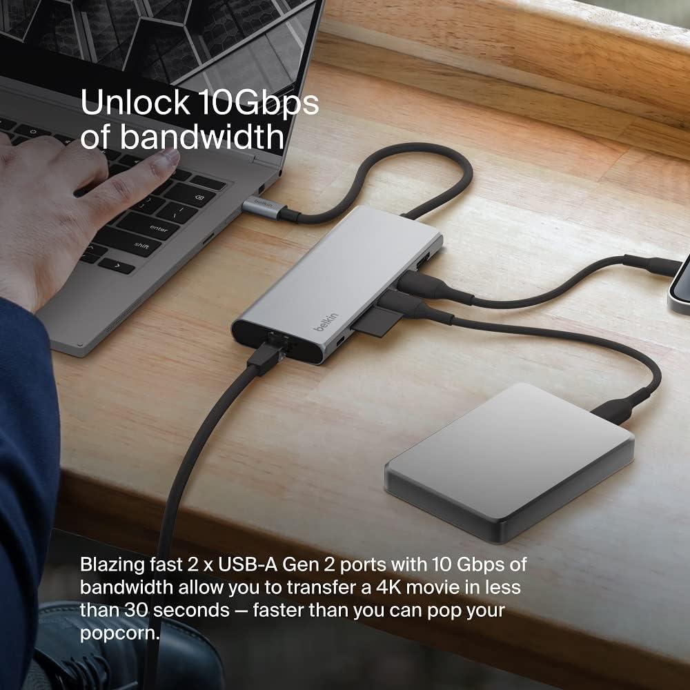 imageBelkin 7in1 USBC Hub Multiport Adapter Dongle with 4K 60Hz HDMI 100W Power Delivery 25Gb 2 USB A Ports SD and MicroSD Slot for MacBook Pro 14 and 16 iPad Pro 129 amp 11 XPS Surface and More