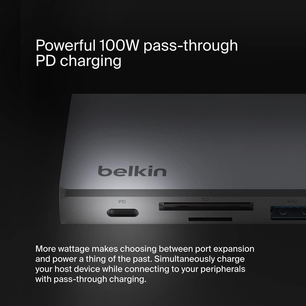 imageBelkin 7in1 USBC Hub Multiport Adapter Dongle with 4K 60Hz HDMI 100W Power Delivery 25Gb 2 USB A Ports SD and MicroSD Slot for MacBook Pro 14 and 16 iPad Pro 129 amp 11 XPS Surface and More