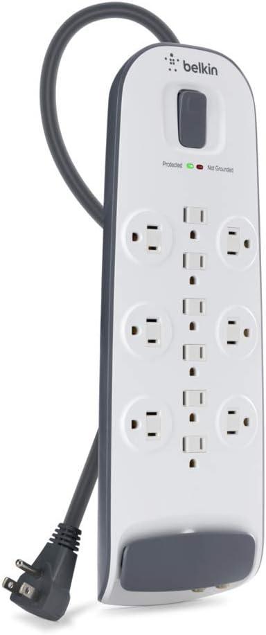 imageBelkin Power Strip Surge Protector 12 AC Multiple Outlets Ethernet amp Cable Protection 8 ft Long Extension Cord for Home Office Travel Computer Desktop amp Phone Charger 3996 Joules WhiteWhite