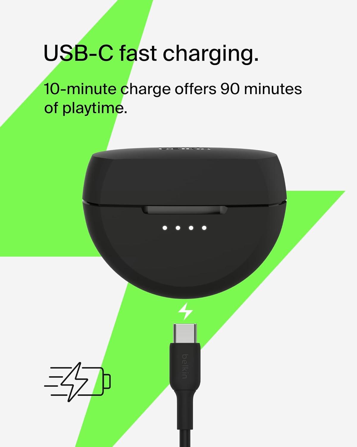 imageBelkin SoundForm Rhythm True Wireless Earbuds with Builtin Microphone USBC Fast Charging 28H Battery Life IPX5 Water Resistance Bluetooth Earbuds for iPhone iPad Galaxy Pixel amp More BlackBlack