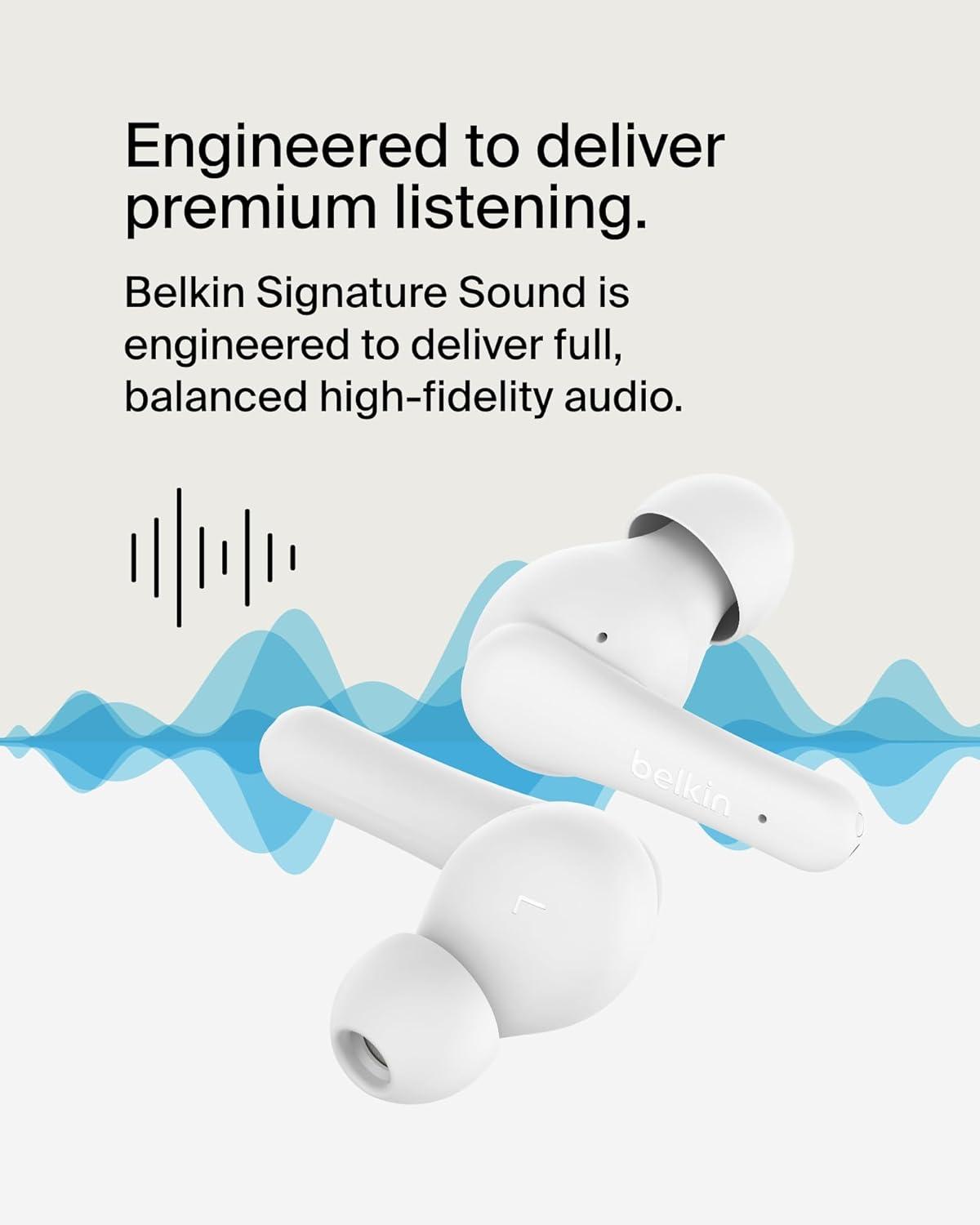 imageBelkin SoundForm Rhythm True Wireless Earbuds with Builtin Microphone USBC Fast Charging 28H Battery Life IPX5 Water Resistance Bluetooth Earbuds for iPhone iPad Galaxy Pixel amp More BlackWhite