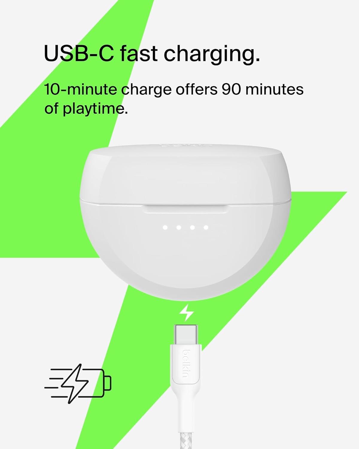 imageBelkin SoundForm Rhythm True Wireless Earbuds with Builtin Microphone USBC Fast Charging 28H Battery Life IPX5 Water Resistance Bluetooth Earbuds for iPhone iPad Galaxy Pixel amp More BlackWhite