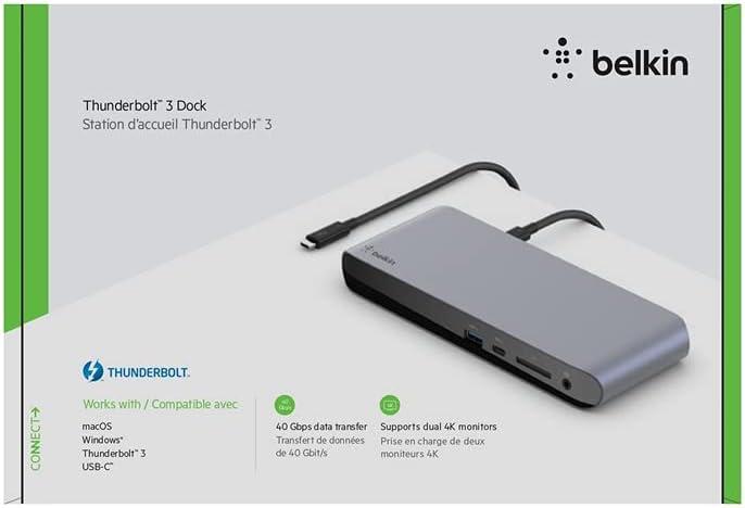imageBelkin Thunderbolt 3 Dock Pro with 26 ft Thunderbolt 3 Cable Thunderbolt Dock for macOS and Windows Dual 4K 60Hz 40 Gbps Transfer Speeds 85 W Upstream Charging