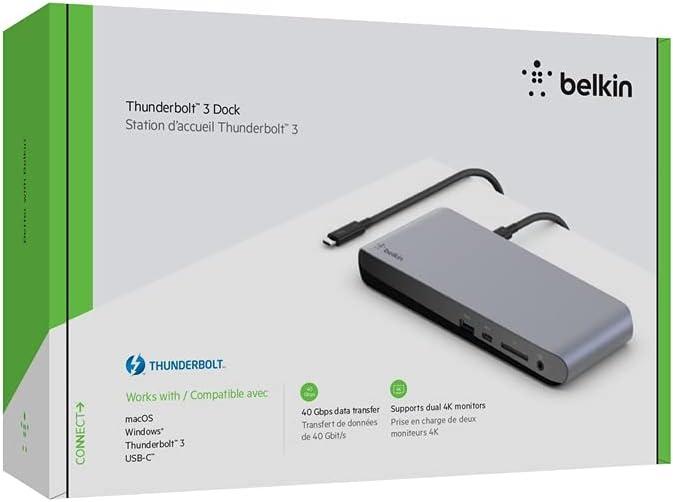 imageBelkin Thunderbolt 3 Dock Pro with 26 ft Thunderbolt 3 Cable Thunderbolt Dock for macOS and Windows Dual 4K 60Hz 40 Gbps Transfer Speeds 85 W Upstream Charging