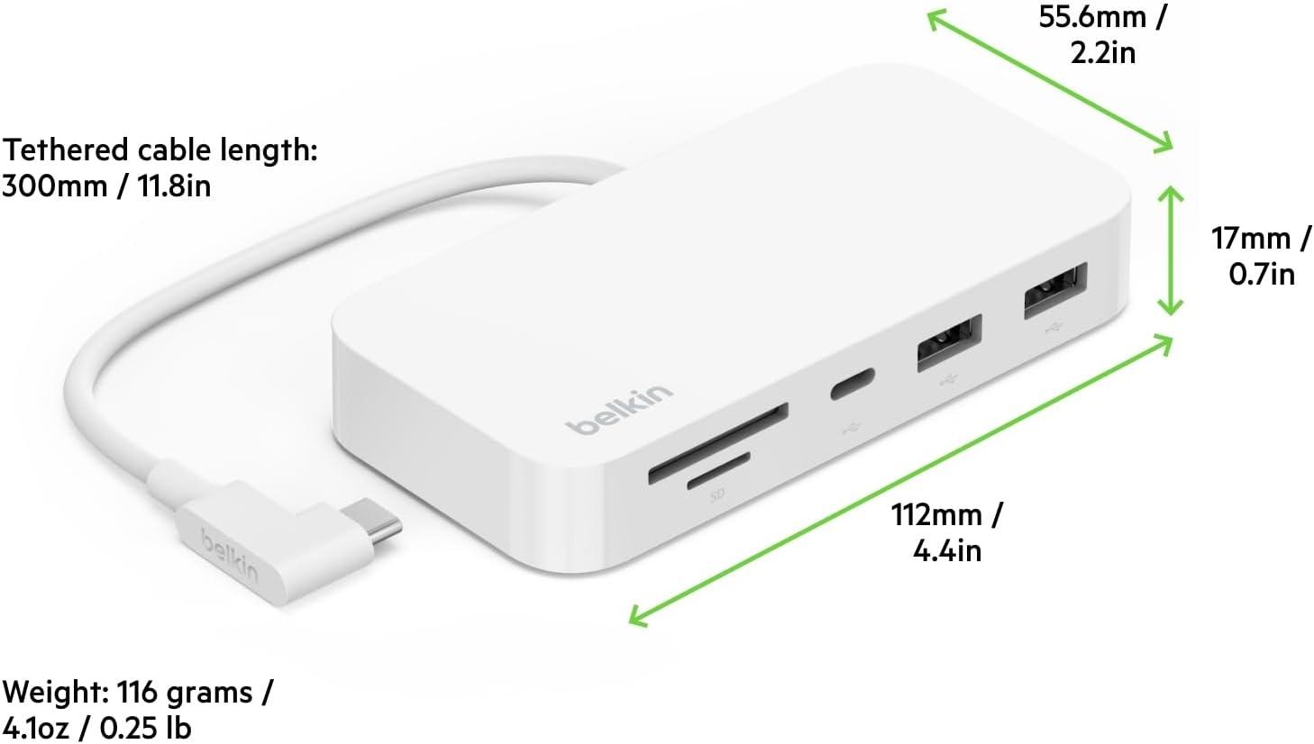imageBelkin USBC 6in1 Multiport Hub with Mount USBC Docking Station with MicroSD Card Reader Powered USB Hub Compatible with MacBook Chromebook iMac PC and Other USBC Devices White