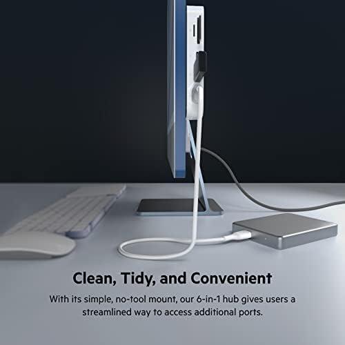 imageBelkin USBC 6in1 Multiport Hub with Mount USBC Docking Station with MicroSD Card Reader Powered USB Hub Compatible with MacBook Chromebook iMac PC and Other USBC Devices White