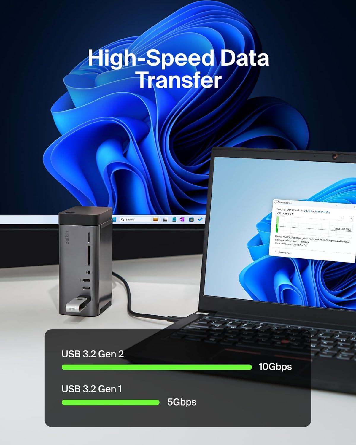 imageBelkin USBC Hub 11in1 Pro GaN Dock 150W MultiPort Docking Station wUSBC USBA Ethernet SD MicroSD 35mm Port 4K HDMI Ports for Triple Monitor Display  Compatible wMacBook Pro amp More