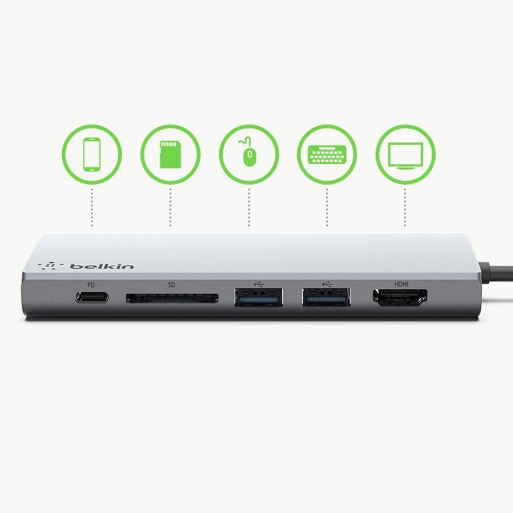imageBelkin USBC Hub 6in1 MultiPort Docking Station Docking Station for iPad iPad Pro iPad Mini MacBook amp More  60W Power Delivery 30 4K HDMI USBA Ethernet amp SD Card Ports6Port
