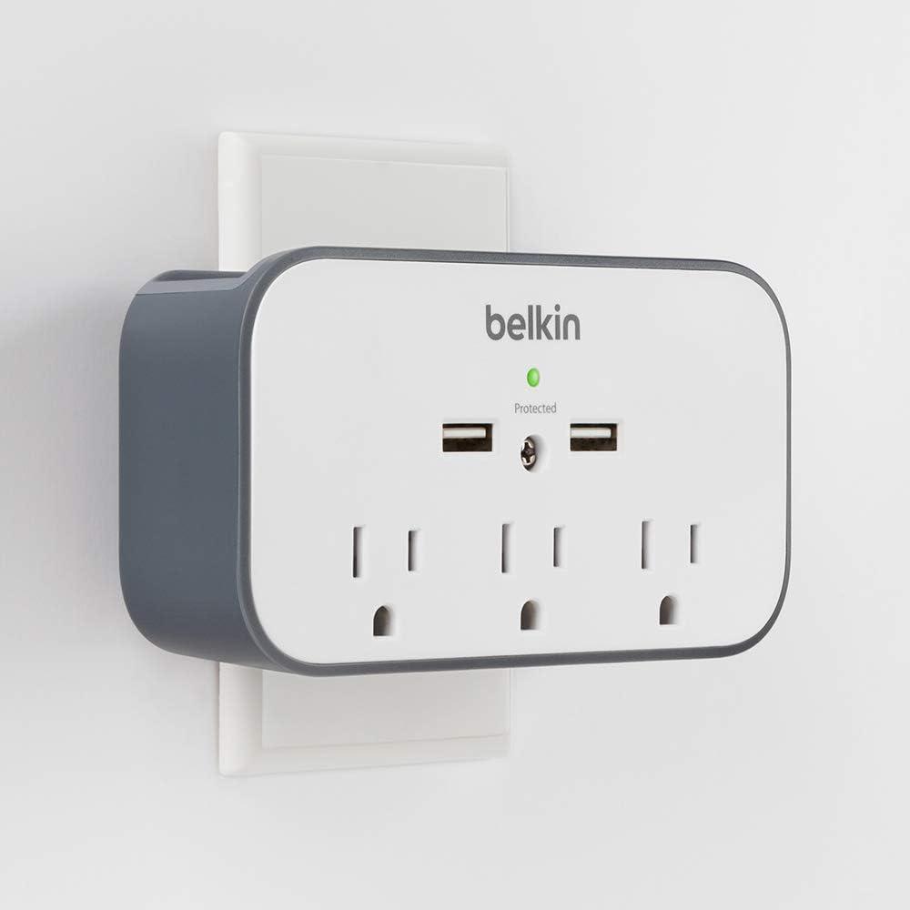imageBelkin Wall Surge Protector 3 Outlet w 2 USB Ports Mount with Premium Protection Against Surges Safe Charge for Mobile Devices Tablets amp More 540 Joules1 Pack