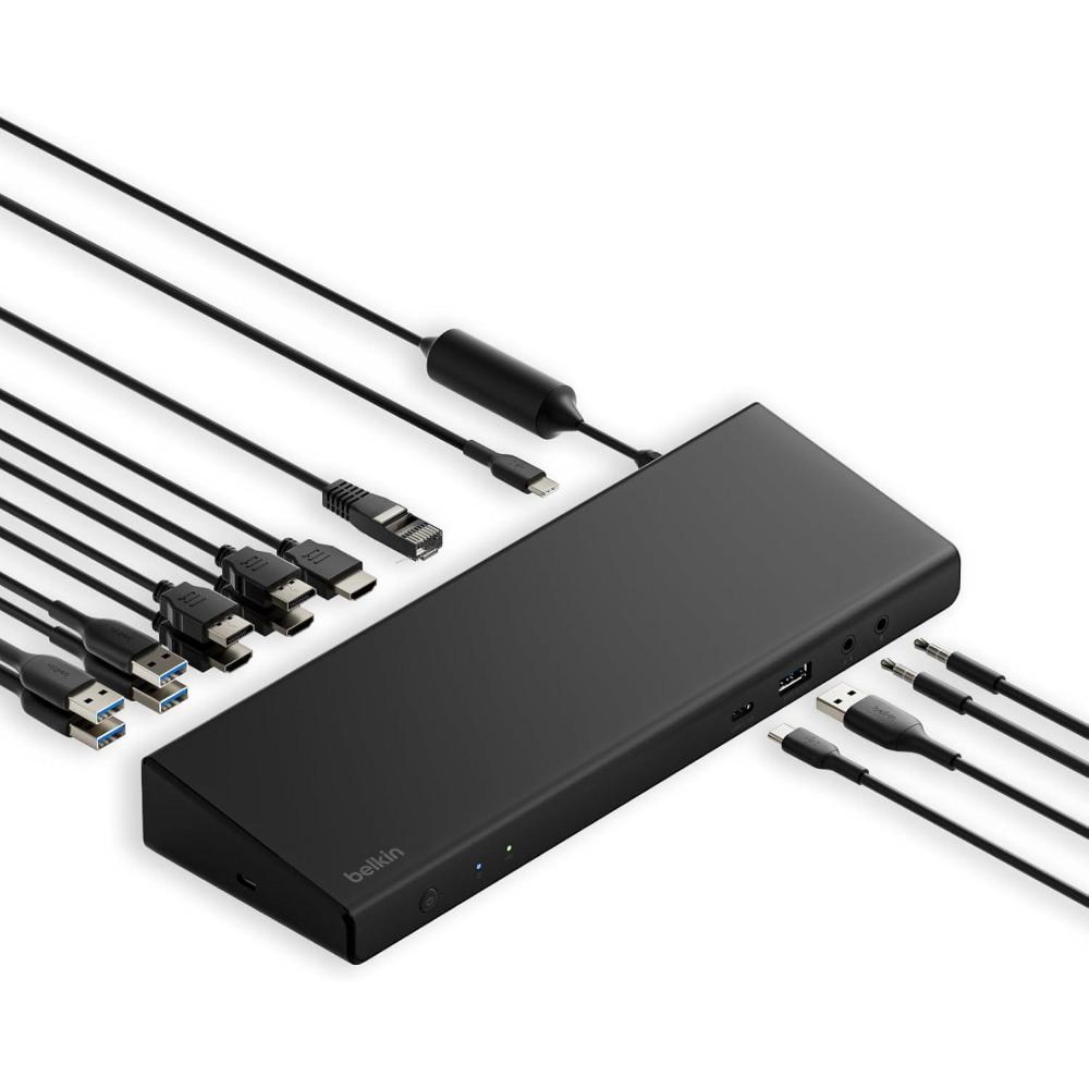 imageBelkin 15in1 Universal Triple Display DisplayLink Docking Station Hub w 3 HDMI Ports 2 DisplayPorts for Triple 4K Display w 85W PD 35mm MicSpeaker 1 USBC amp 5 USBA Ports Black