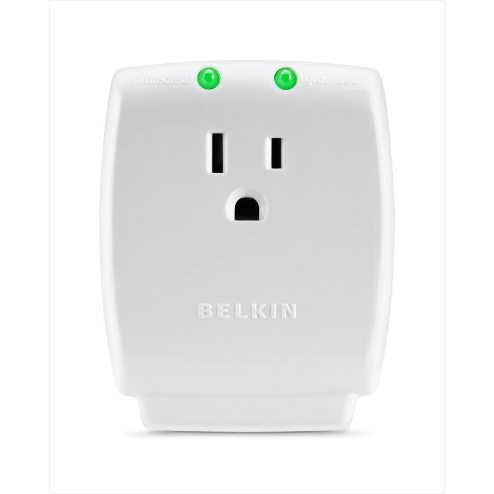 imageBelkin 1Outlet Home Series SurgeCube Grounded Outlet Portable Wall Tap Adapter with Ground amp Protected Light Indicators for Office Charging Brick White ABS 885 JoulesSingle Outlet