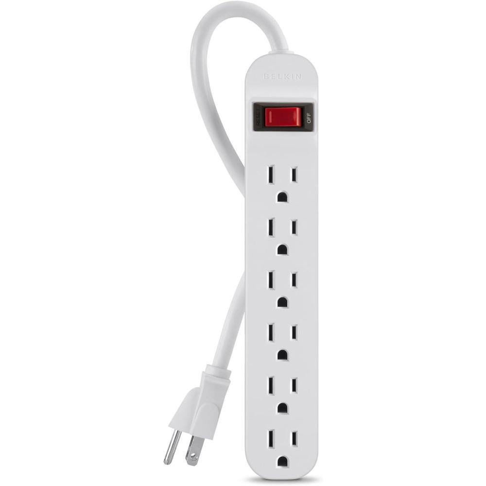 imageBelkin 6Outlet SlimLine Power Strip Surge Protector 6ft Cord and Rotating Plug 700 Joules White3Foot Cable