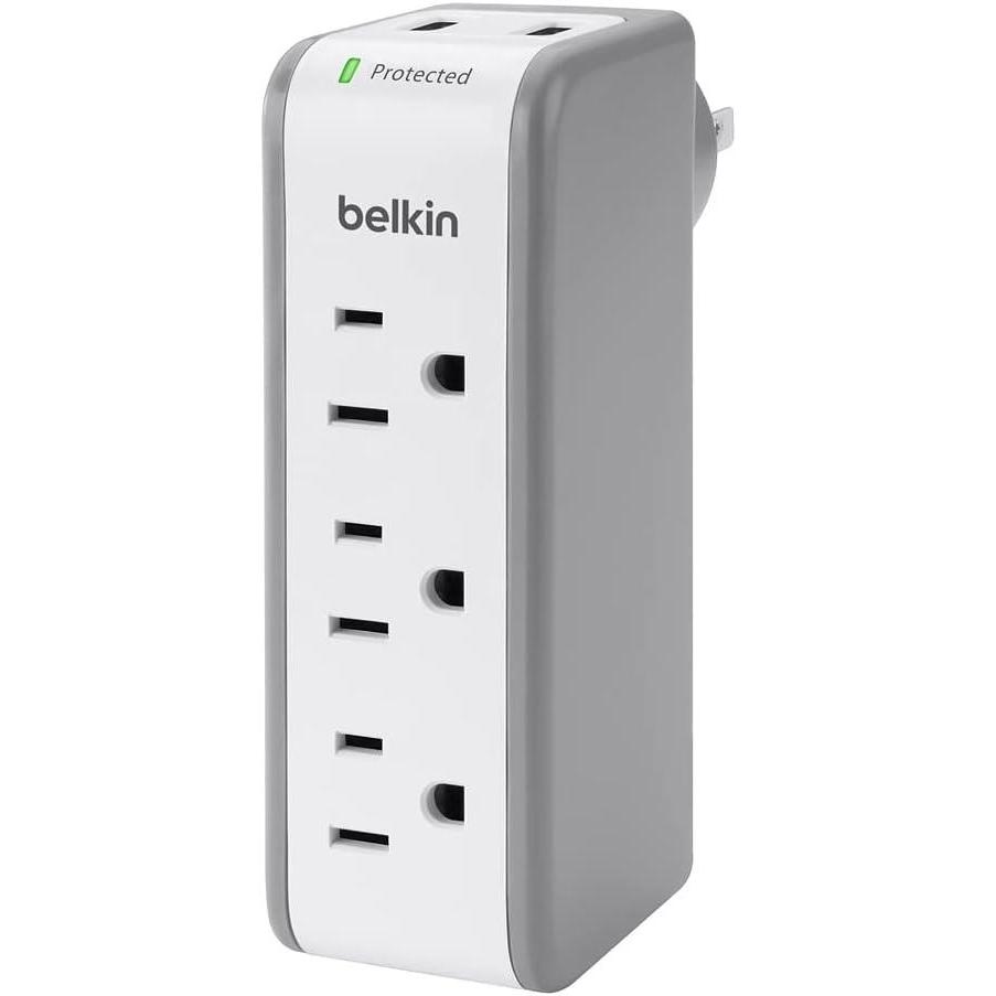 imageBelkin 6Outlet Wall Surge Protector w 2 USBA Ports WallMountable Surge Protector for Home Office Travel Computer Desktop Laptop Phone Charger amp More 900 Joules of ProtectionPack of 1