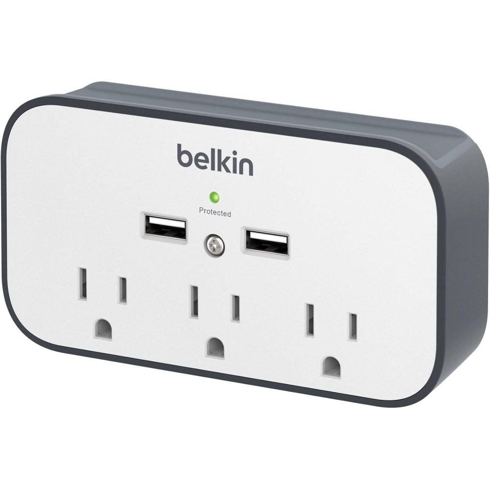 imageBelkin Wall Surge Protector 3 Outlet w 2 USB Ports Mount with Premium Protection Against Surges Safe Charge for Mobile Devices Tablets amp More 540 Joules1 Pack