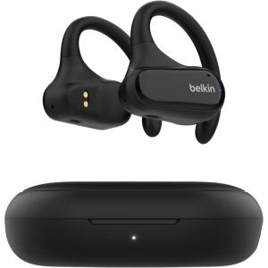 Belkin SoundForm ClearFit Wireless Open-Ear Earbuds, Lightweight Sport Earphones, Bluetooth Earbuds w/Long-Lasting Comfort, IPX5 Waterproof Rating for iPhone, Hiking, Biking, Running, & More – Sand(Black)