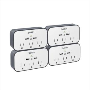Belkin Wall Surge Protector – 3 Outlet w/ 2 USB Ports Mount with Premium Protection Against Surges Safe Charge for Mobile Devices, Tablets & More (540 Joules)(4 Pack)