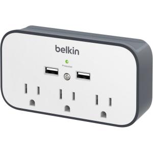 Belkin Wall Surge Protector – 3 Outlet w/ 2 USB Ports Mount with Premium Protection Against Surges Safe Charge for Mobile Devices, Tablets & More (540 Joules)(1 Pack)