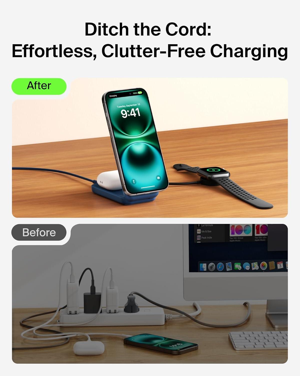 imageBelkin MagSafe Charger Compatible 2in1 Charging Station Qi22 25W Magnetic Wireless Charger Dock Foldable Stand with 5W USBC Port for iPhone 171615 Pixel 10 AirPods 45W Adapter IncludedBlack