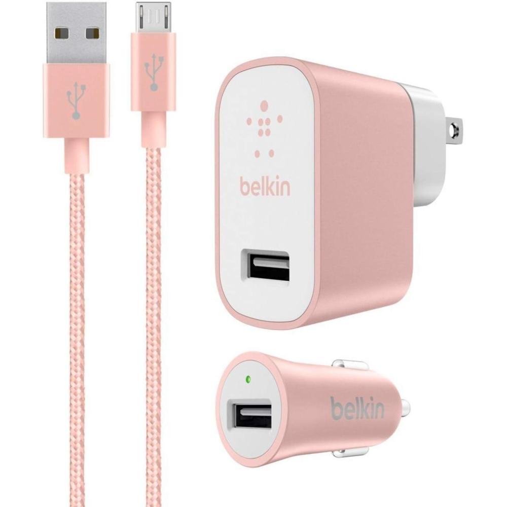 imageBelkin Mixit Metallic 24A Premium Wall and Car Charger Bundle with 4Foot Micro USB Cable Charging Kit for Android Phones Rose Gold