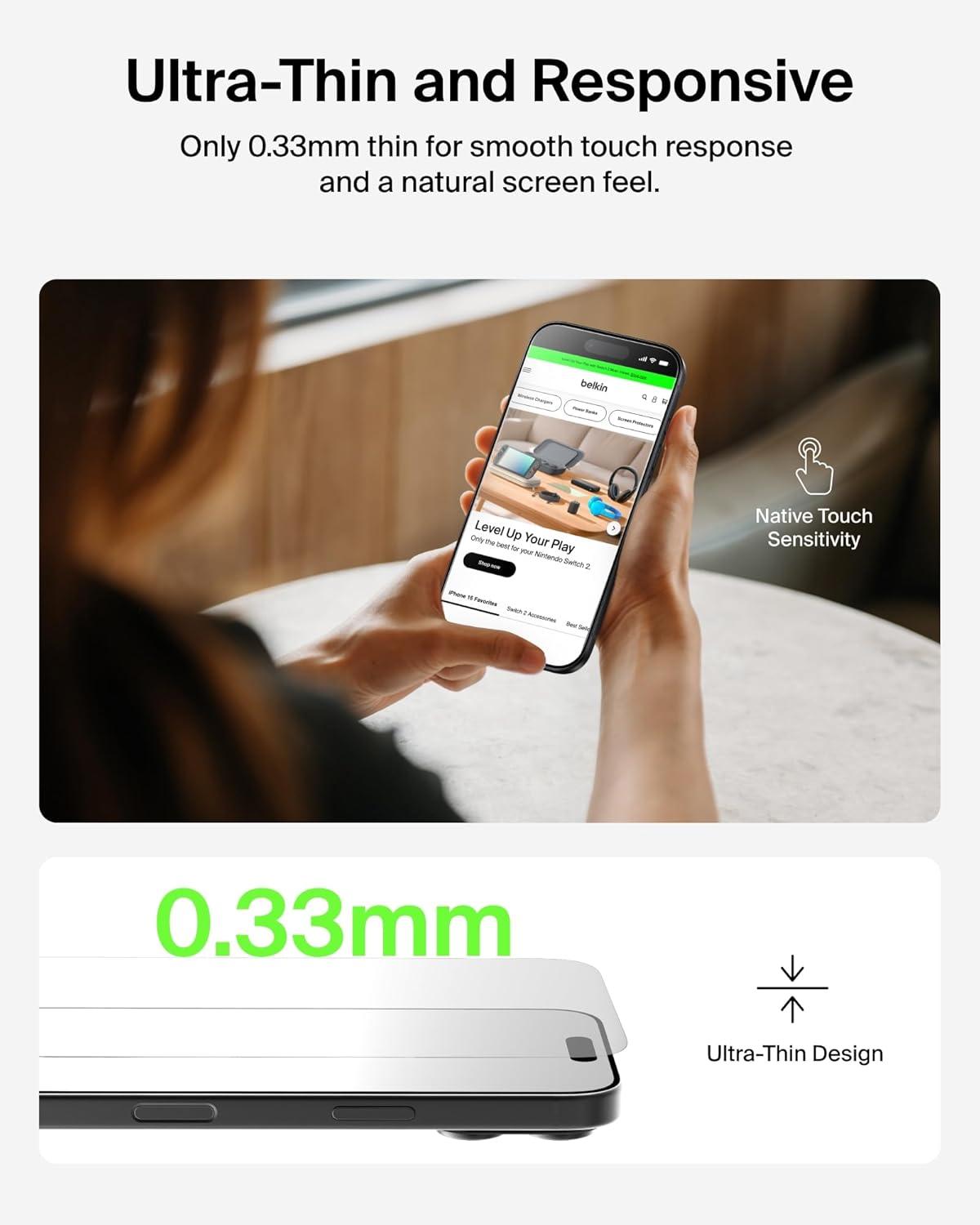 imageBelkin ScreenForce TemperedGlass Screen Protector for iPhone Air ScratchResistant Impact Protection wIncluded Easy Align Tray for Bubble Free Application Recycled GlassTempered Glass 2Pack